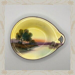 Vintage Noritake Hand-Painted Bowl with Handles, Cottage By Lake